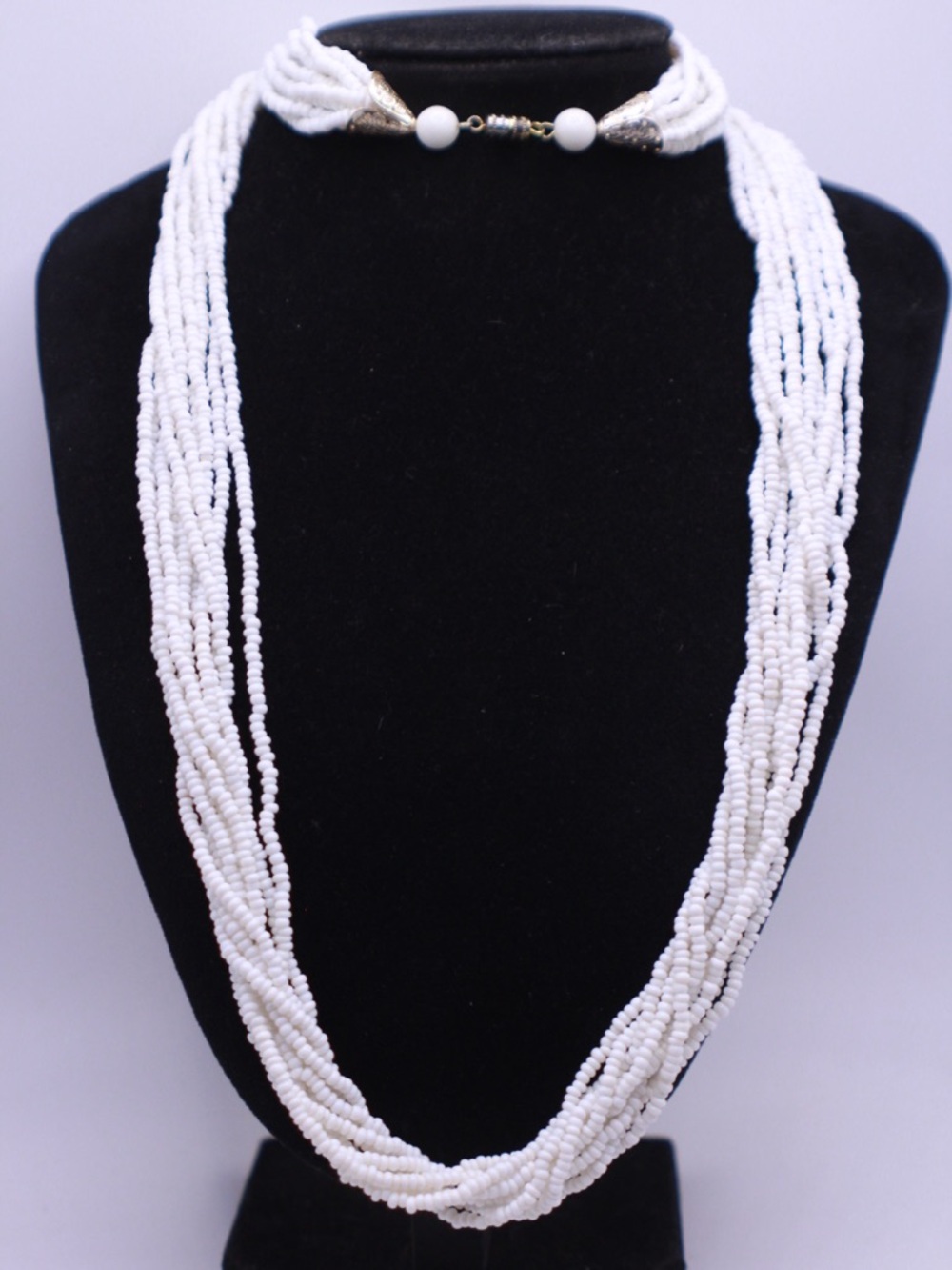 Vintage Multi-Strand White Beaded Necklace 33”